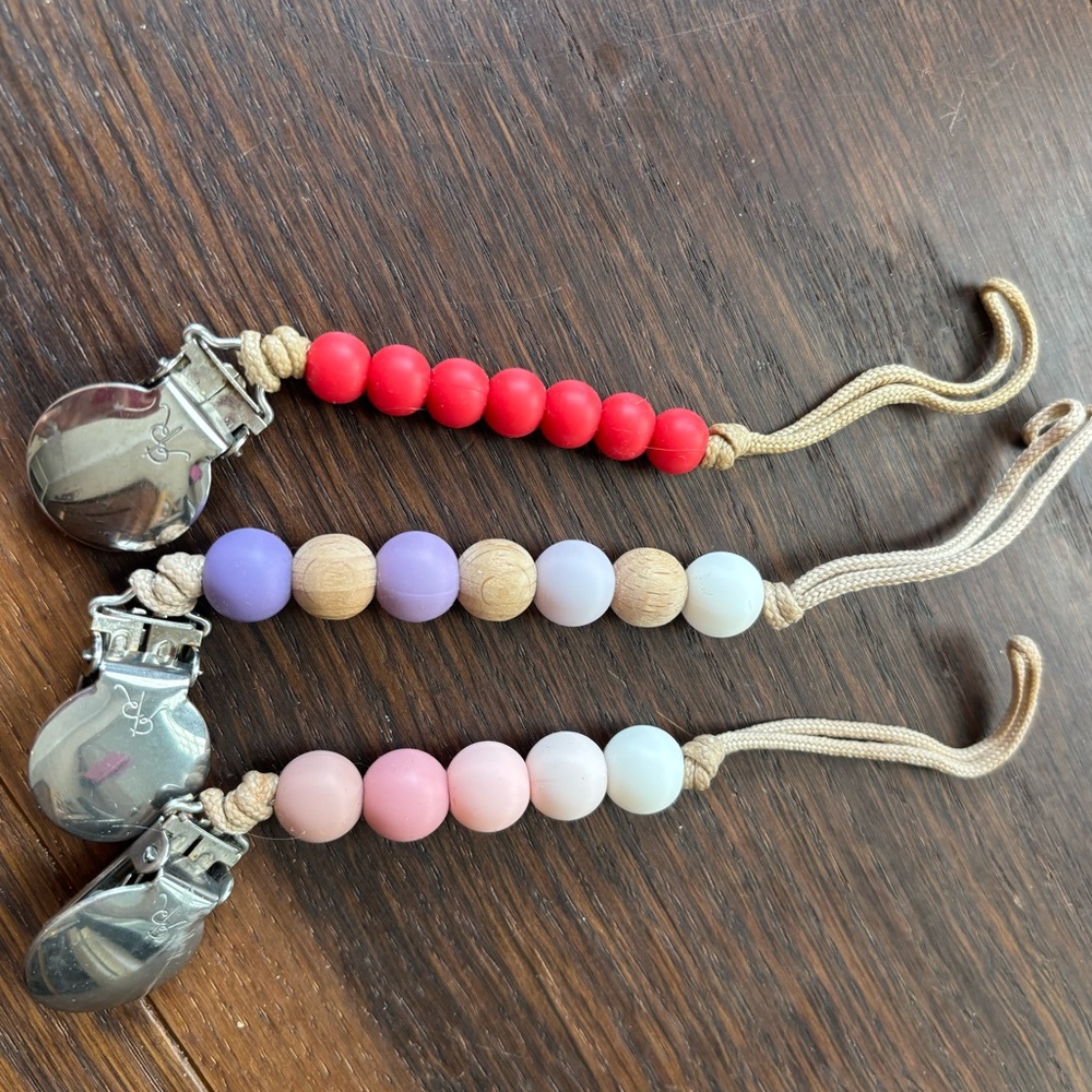 Vibrant Beaded Pacifier Clips Set of 3